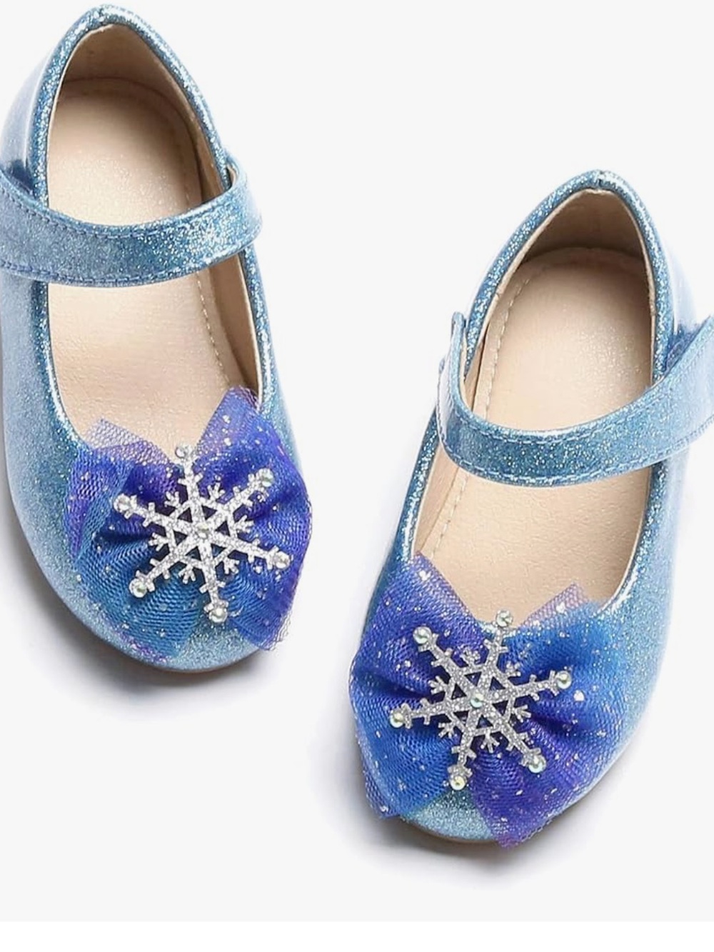 Toddler Glitter Blue Mary Jane Dress Shoes with Snowflake Accent